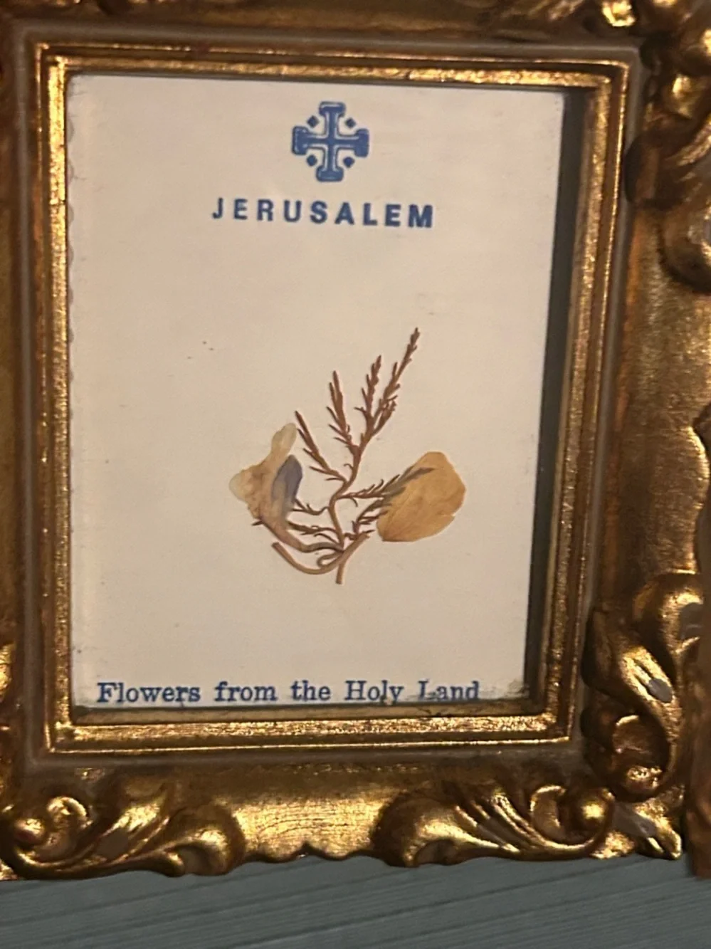 Jerusalem Bethlehem Flowers from Holy Land Set Gold Ornate Picture Frames 3x4x1